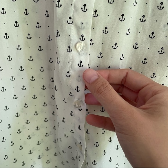 Pimkie white button up blouse anchor print long sleeve top - Picture 5 of 9